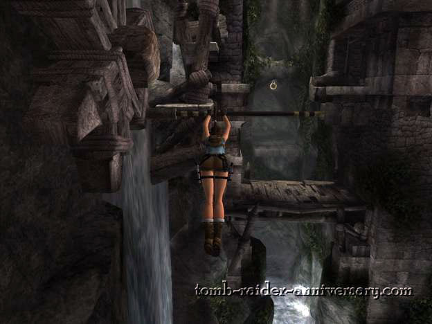 Tomb Raider Anniversary - Peru: The Lost Valley - Use the rotating wheels to swing across the waterfall