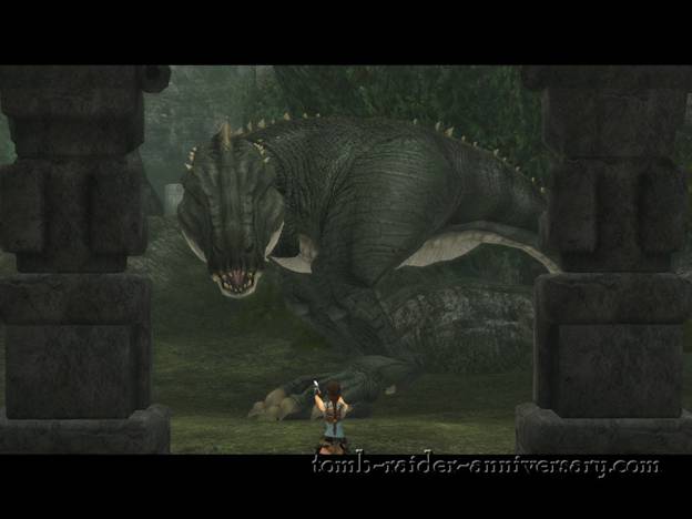 Tomb Raider Anniversary - Peru: The Lost Valley - Cutscene of the dinosaur destroying the entrance