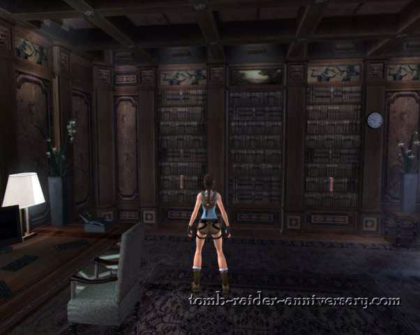 Tomb Raider Anniversary - Croft Mansion - Push both of the books to open another secret enclosure
